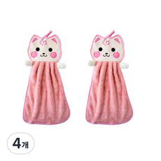 블럭마트 귀염둥이 고양이 주방행주, 핑크, 4개