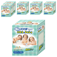 拭拭樂 嬰兒紗布毛巾80枚入, 乾濕兩用, 超細纖維設計, 大面積設計, 無添加螢光劑, 1入, 6盒
