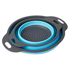 摺疊圓形瀝水籃，超值兩件組，TPR+PP材質, 小24 x 19.5cm + 大29.5 x 23.5cm, 藍色, 1組