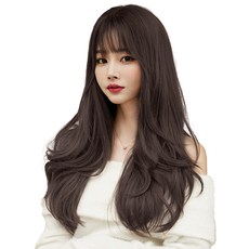 하이유니 그레이스 펌 롱 헤어 긴머리 통가발 가발 60cm + 가발망 + 거치대 세트, 챠콜블랙, 1개