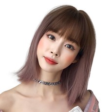 하이유니 네츄럴 보브 컷 헤어 단발 통가발 가발 38cm + 가발망 + 거치대 세트, 핑크브라운, 1개