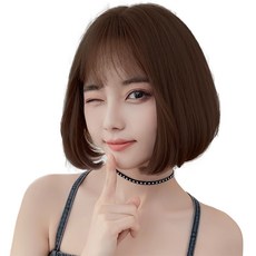 하이유니 보니 펌 보브 컷 헤어 단발 통가발 가발 28cm + 가발망 + 거치대 세트, 통가발(커피브라운), 랜덤발송(가발망, 거치대), 1개