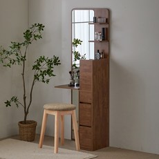 파로마 리오 전신거울 폴딩선반 수납 스탠딩 화장대 + 원목쿠션스툴 세트 방문설치, 헤이즐넛(화장대), 트위트브라운(스툴)