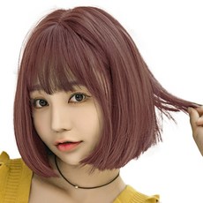 HiYuni 魔術鮑伯短髮整頂假髮 31cm + 髮網 + 支架套組, 整頂假髮(灰紫色), 隨機出貨(髮網, 支架)