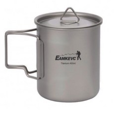 EAMKEVC 伊凱文 折疊式手把 純鈦鈦杯 杯蓋 + 收納袋, 銀色, 450ml, 1個