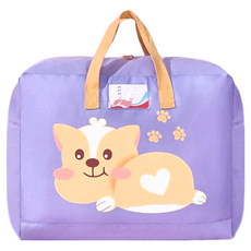 bebehome 多功能幼兒園棉被收納袋 大號 600D牛津布 可水洗, 大號(52 x 25 x 42cm), 紫愛心小犬, 1個