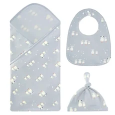 Kori Deer 可莉鹿 彌月禮盒組-北歐風嬰兒萬用包巾+寶寶帽+圍兜, 親膚材質，送禮自用兩相宜, 1入, 灰色小羊, 75x75cm