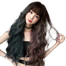 하이유니 투톤 컬러 웨이브 펌 롱 헤어 긴머리 통가발 가발 76cm + 가발망 + 거치대 세트, 민트 + 핑크, 1개