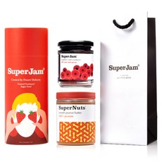슈퍼잼 앤 슈퍼너츠 원통 레드 2종 세트F + 쇼핑백, 512g, 1세트, 라즈베리 & 크랜베리 212g + 스무스 300g + 쇼핑백