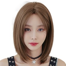 하이유니 스트레이트 펌 헤어 중단발 통가발 가발 39cm + 가발망 + 거치대 세트, 통가발(허니브라운), 랜덤발송(가발망, 거치대), 1개