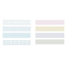 格紋圖案彩色紙膠帶 20mm x 2m 4入組, 2套, 07 藍色,木槿花