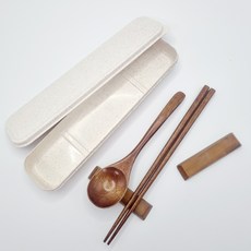 인글로우 가정용 휴대용 우드 수저 1호, 숟가락 + 젓가락 + 케이스, 1세트