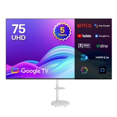 이노스 5년 무상AS 4K UHD 구글 ZERO EDITION TV + 대형 삼탠바이미 티비 스탠드 삼텐바이미 TV 거치대 FS-30 화이트 세트, 189cm(75인치), G75 ZERO EDITION, 이동형 스탠드, 방문설치