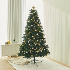 크리스마스 무장식 트리 + 오너먼트 트리장식 100p + LED 줄조명 400구 + 리모콘 세트, 그린(트리), 샴페인골드(오너먼트), 웜 화이트(조명)