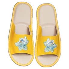 真皮頭層牛皮繡花防滑涼底室內拖鞋 LS21, 黃色, 1雙