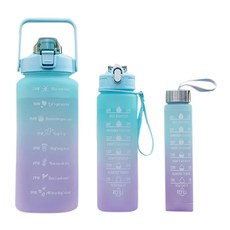 彈蓋吸管水壺3件組 350ml + 750ml + 2L, 漸層綠, 1組