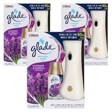 그레이드 뱡향제 자동분사기 +방향제 라벤더 & 바닐라 리필, 3세트, 269ml