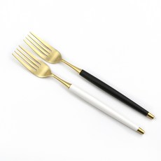 Bogen 韓國製造 Le Bien 金色餐具晚餐叉 2入, 1個, 黑色, 白色