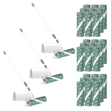 LIVENS 斜切設計滾筒除塵黏把 站立長桿 + 手柄 + 收納盒 + 10入補充包, 3套