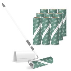 LIVENS 除塵黏毛滾筒+長握柄+立架盒+除塵紙補充包組, 1組