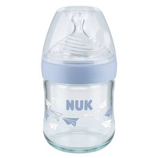 NUK 自然母感玻璃奶瓶 附中圓洞矽膠奶嘴 1號 0-6個月, 顏色隨機, 120ml, 1個