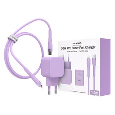 rorentech 粉彩高速充電器 + PD Type-C to 8-pin 傳輸線 1.2m 套組, 1套, 紫色