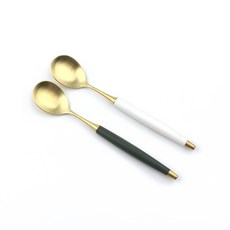 Bogen 韓國製造 Le Viang 金色餐具茶匙 2件組, 1套, 白色, 深綠色