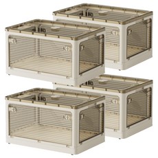 AOTTO 創意傢俱 升級加厚款五開門可疊加折疊收納箱 AL-260W 72L, 奶油白, 4件