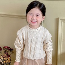 女童圓領蝴蝶結麻花針織搭配背心