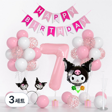 뷰라뷰 캐릭터 생일파티 풍선 세트, 산리오 쿠로미 숫자7, 3세트