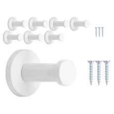 HARDWARE PARK 牆壁掛衣架 不鏽鋼柱型掛勾 4入 + 安裝零件組, 白色, 2套