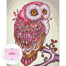 DCLARE 相框畫布型鑽石畫 DIY 套組 40 x 50 cm, 1套, 粉紅幸運貓頭鷹