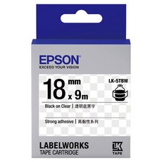EPSON 標籤帶 C53S655410 LK-5TBW 18mm, 透明底黑字, 9m