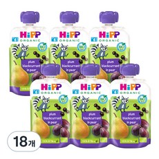 힙 유기농 과일 이유식, 혼합맛(자두/블랙커런트/배), 100g, 18개