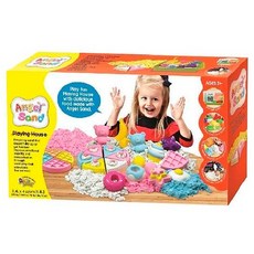 Donerland 天使沙 玩具屋遊戲組，含白色/黃色/粉色/藍色動力沙各0.4L，附綠色收納箱與10個玩沙工具, 1組