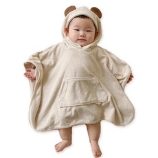 ikii 嬰幼兒純竹纖維口袋浴巾浴袍 18M, 熊, 1個
