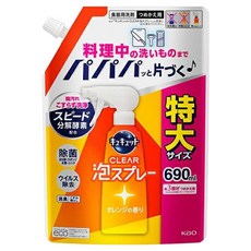 Kao 花王 Cucute 珂珂透 CLEAR 泡沫餐廚具洗碗精補充包 柑橘香, 690ml, 1包
