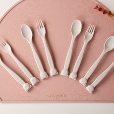 Attihome Petit Foret 小熊湯匙叉子4人餐具組 奶油色, 湯匙 4個 + 叉子 4個, 1套