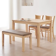 동서가구 캐빈 고무나무 원목 식탁 4인용 + 의자2p + 벤치 세트 방문설치, 내추럴