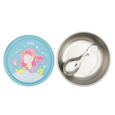 KOM 兒童隔熱餐碗附匙, 藍色 + 粉色 + 銀色, 碗 + 蓋子 + 湯匙, 1組