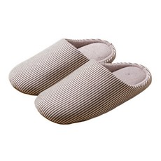 日式直條紋防滑靜音麂皮鞋底保暖包頭室內居家拖, 36~37, 咖啡色, 1雙
