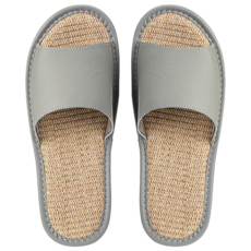 SHIMOYAMA 日式頭層牛皮亞麻底防滑室內拖鞋, 灰色, 1雙