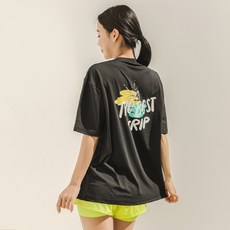 TUBE TREE 女款寬鬆版型短袖防磨衣上下套裝 BE6218, 黑色 + 螢光綠