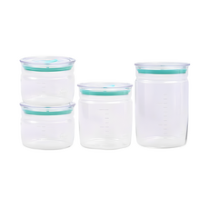 iwaki 圓形玻璃密封罐禮盒 Set 4入, 日本認證耐熱玻璃, 上蓋密閉筏不溢漏, 寬口易清潔, 可洗碗機/消毒/微波, 可堆疊收納, 1組