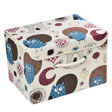 日式棉麻收納盒 衣物收納箱/摺疊收納箱/雜物收納箱/布藝收納箱/玩具收納, 37 x 25 x 2cm, 貓頭鷹, 1個