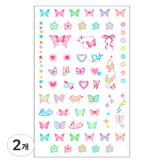 gelluna 迷你彩色蝴蝶花朵緞帶星星海娜紋身刺青貼紙 T-219, 2個, 混合色