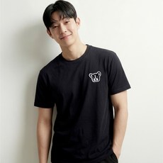 옥스타 남녀공용 통기성 불독 자수 패치 반팔 티셔츠 7TS010