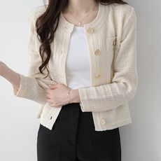 女款圓領金色鈕扣Somi粗花呢開襟衫 g1255