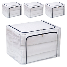 Diocell透明pvc多用途生活箱折疊毛毯衣物雜物收納盒66L, 海軍藍, 4組