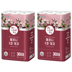 Hanyeji 佩爾尼 3層壓花天然紙漿高級捲筒衛生紙, 30m, 2個, 30入